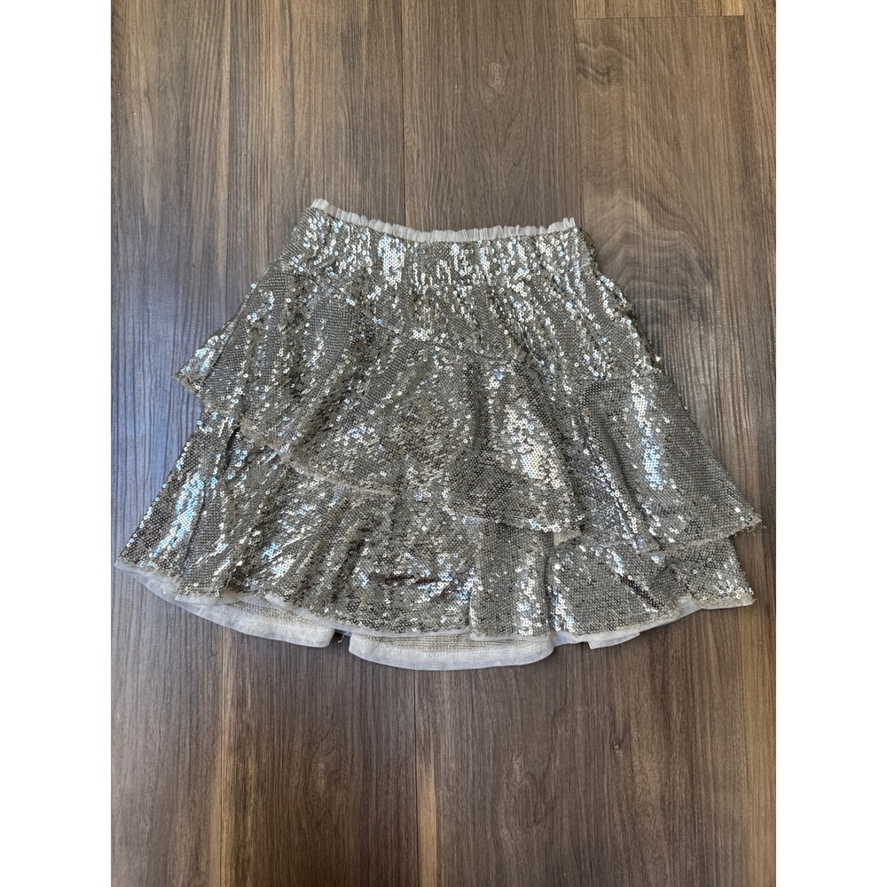 Zara Sequin Skirt Kids 9 Gold Tiered Ruffle Holiday Party Glam Sparkle